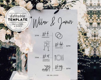 Juliette Minimalist Order of Events Wedding Timeline Sign, Editable Template #004