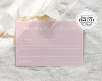 Blush Minimalist Recipes for the Bride and Groom Card, Advice Bridal Shower, Printable | EDITABLE TEMPLATE #035
