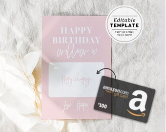Blush Minimalist Gift Card Holder, 4x6 card, Birthday Gift, Birthday Gift Card | EDITABLE TEMPLATE #035