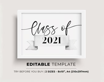 Minimalist Class of 2022 Graduation Sign, Senior Pictures Photo Prop, Back to School Sign, Graduation Party Decoration | EDITABLE TEMPLATE