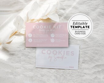 Blush Minimalist DIY Cookie Kit Instructions and Thank You Card - Business Card Size | EDITABLE TEMPLATE #051 #043