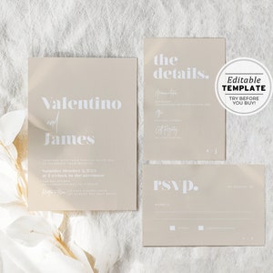 Minimalist Printable Wedding Invitation Suite Template Set of 3, Scandi Minimalist #047