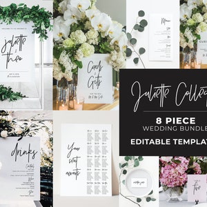 Juliette Minimalistische Hochzeitsschilder Bundle, bearbeitbare Hochzeitsvorlagen, druckbare Hochzeitsempfangsschilder, Hochzeitsempfang Bundle #004