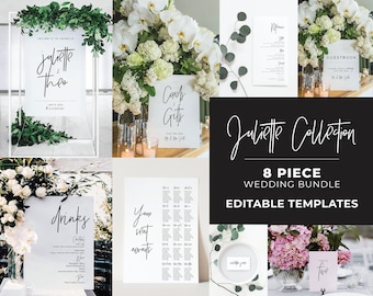 Juliette Minimalist Wedding Signs Bundle, Editable Wedding Templates, Printable Wedding Reception Signs, Wedding Reception Bundle  #004