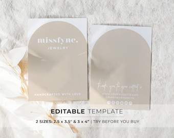 Editable Necklace Display Card Template, 2 sizes: 2.5x3.5" / 3x4" #053 #043 Scandi Minimalist