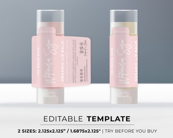 Lip balm Custom Wrap Around Label - 2 Sizes: 2.125x2.125" / 1.6875x2.125"  | EDITABLE TEMPLATE #051 #043 Blush Minimalist