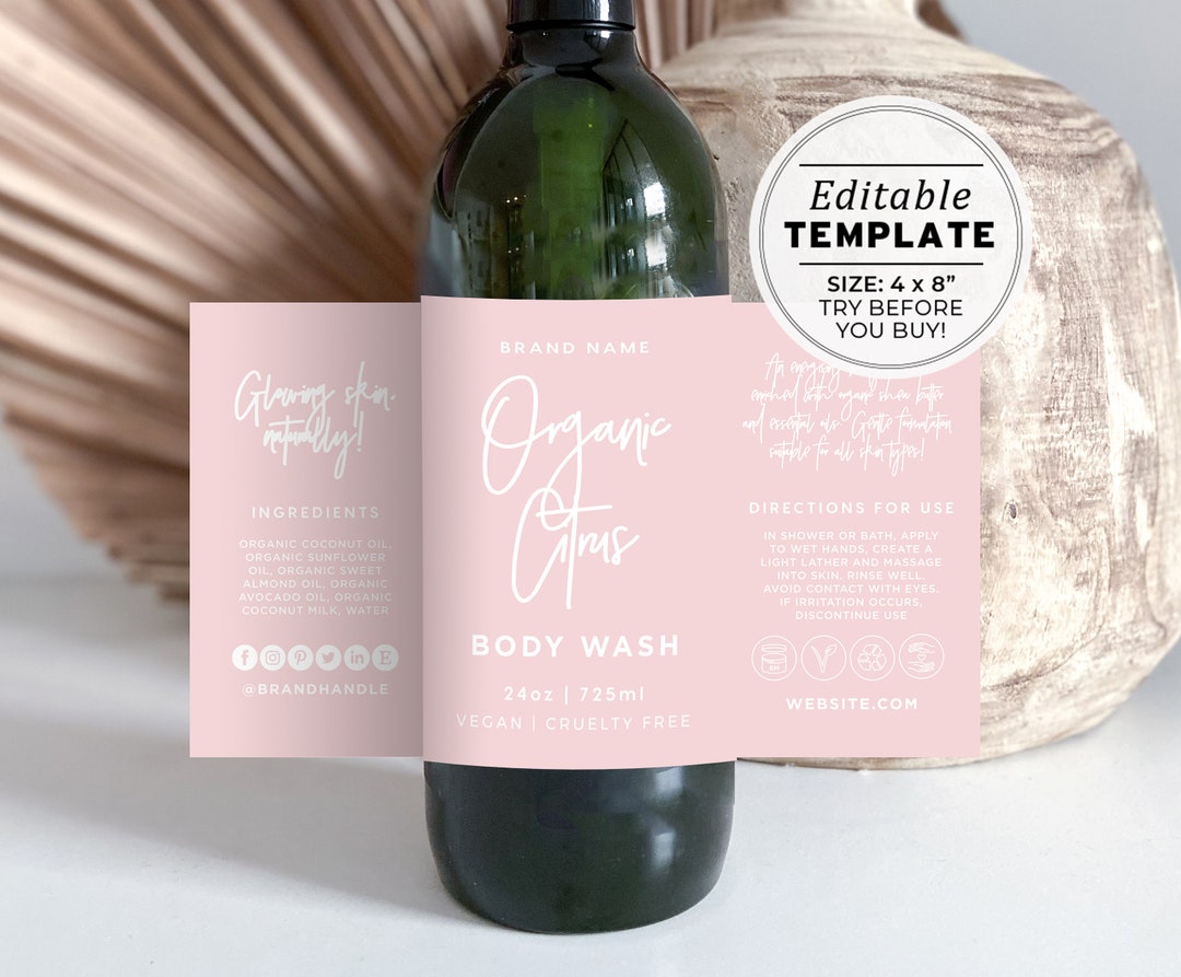 Blush Minimalist Custom 24oz Bottle Wrap Around Label 725ml 4x8 ...