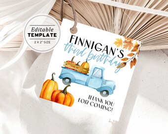 Finnigan Fall Themed Truck Birthday Party Favor Tag, Thank you Tag | EDITABLE TEMPLATE, Printable #104