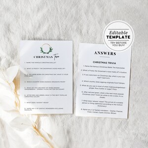 Christmas Trivia Game, Holidays Trivia Game, Christmas Party Games, Christmas Activities, Holiday Games | PRINTABLE EDITABLE TEMPLATE #023