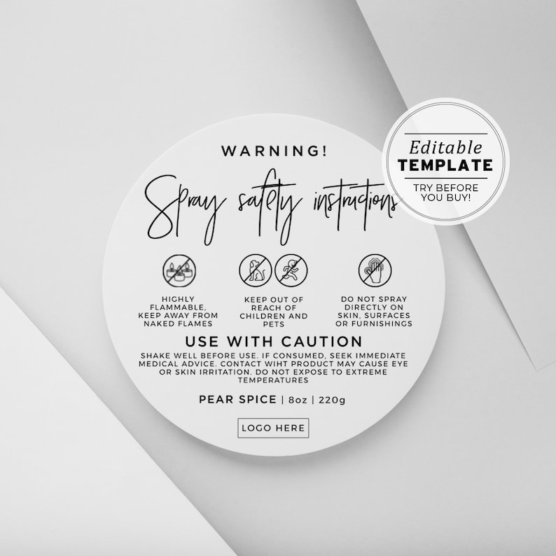 Minimalist Room Spray Warning Label Template Printable Spray Etsy