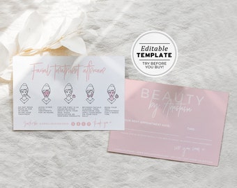 Blush Minimalist Facial Treatment Aftercare and Appointment Card, Editable AfterCare Card | EDITABLE TEMPLATE #051 #043