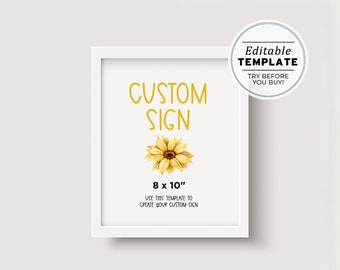 Minimalist Sunflower Customizable Sign, Printable Modern Custom Sign, Editable Custom Template, Design Your Own Sunflower Sign 8x10" #081