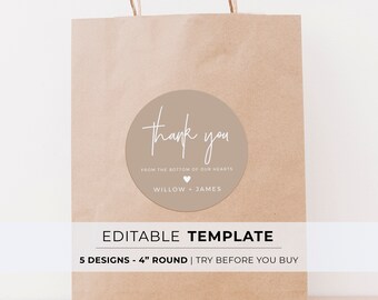 Nue Minimalist Custom Wedding Bag Sticker Template, Favor Sticker Template | EDITABLE TEMPLATE #038