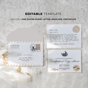 Kit de cartas de conejito de Pascua Plantillas editables - Incluye mini sobre, carta, certificado / Impresión personalizable de bricolaje en casa - MILLY