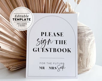 Noir Arch Engagement Party Guestbook Sign, Please Sign Our Guest book Sign, Engagement Party Decorations | PRINTABLE EDITABLE TEMPLATE #049