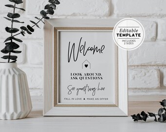 Juliette Minimalist Open Home Welcome Sign Template Printable | EDITABLE TEMPLATE #050 #043