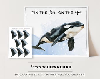 Kids Party Game, Pin the Tail on the Orca Printable Poster, Birthday Party Game, INSTANT DOWNLOAD