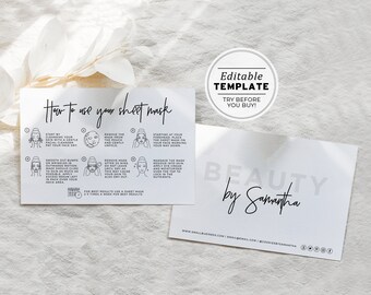 Juliette Minimalist Face Sheet Mask How-To, Instructions Card | EDITABLE TEMPLATE #050 #043