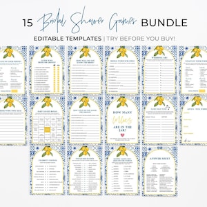 Bridal Shower Games Bundle, Set of 15 Bachelorette Games, Digital Download, Printable Editable Template #090 Amalfi Mediterranean image 4