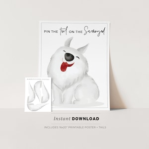 Pin the Tail on the Samoyed Kids Party Game Printable Poster, Birthday Party Game, INSTANT DOWNLOAD