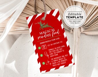 Magic Reindeer Food Tag, Christmas Reindeer Food Label, Rudolph Reindeer Food Printable, Printable Christmas Tag | EDITABLE TEMPLATE #092