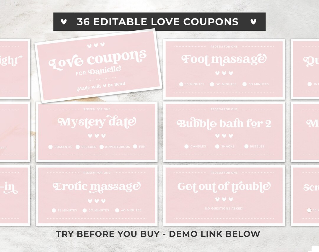 Blush Minimalist Printable Love Coupons, Romantic Coupons, Valentines
