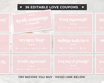 Blush Minimalist Printable Love Coupons, Romantic Coupons, Valentine’s Day Gift | EDITABLE TEMPLATE #082
