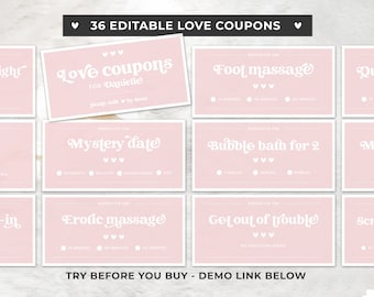 Blush Minimalist Printable Love Coupons, Romantic Coupons, Valentine’s Day Gift | EDITABLE TEMPLATE #082