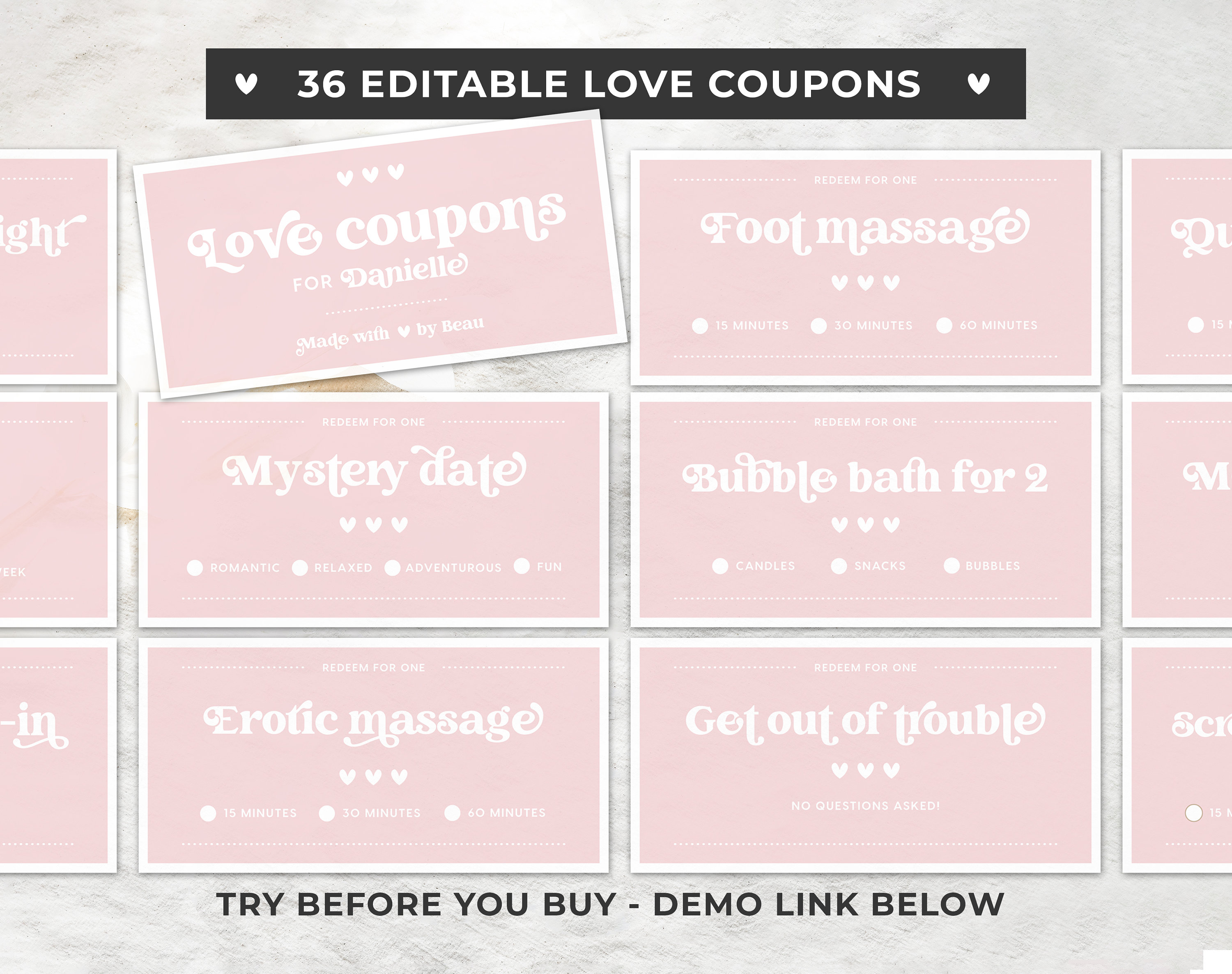 Blush Minimalist Printable Love Coupons, Romantic Coupons, Valentines Day  Gift EDITABLE TEMPLATE 082 