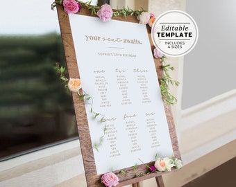 Twenty One Minimalist Seating Chart Sign, Editable Template, Printable, Digital Download #059