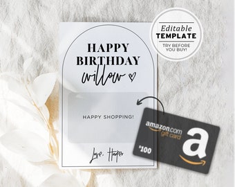 Noir Arch Minimalist Gift Card Holder, 4x6 card, Birthday Gift, Birthday Gift Card | EDITABLE TEMPLATE #049