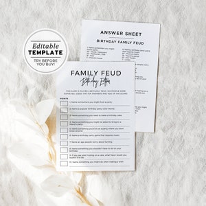 Juliette Birthday Family Feud Game, Birthday Party Game | EDITABLE TEMPLATE #004