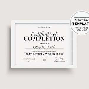 Minimalist Certificate of Completion, Certificate of Appreciation Printable EDITABLE TEMPLATE 055 043 image 3