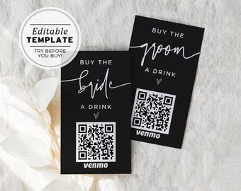 Buy the Bride a Drink, Buy the Groom a Drink Venmo Card, Paypal, QR Code, Cash App Card Template | EDITABLE TEMPLATE Willow #028