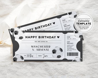 Minimalist Football Soccer Game Ticket Birthday Gift Template, Surprise Gift Certificate, Party Invitation | EDITABLE TEMPLATE #077