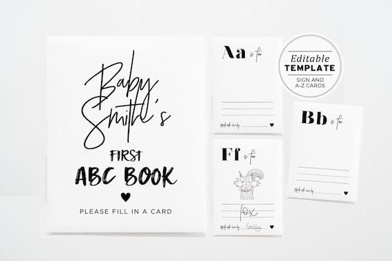 Baby Shower ABC Book, Baby Shower Game, Baby Alphabet Book, ABC Drawing Book, Baby Shower Activity, Printable Editable Template #004 Juliet