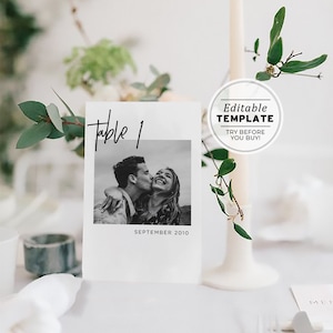 Juliette fotobordnummer, minimalistiska bröllopsbordnummer, bröllopsfotobordnummer, bildbordnummer, redigerbar mall #004 bild 1