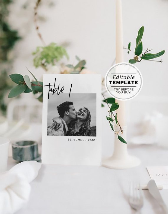 Juliette Photo Table Numbers, Minimalist Wedding Table Numbers, Wedding Photo Table Numbers, Picture Table Numbers, Editable Template #004
