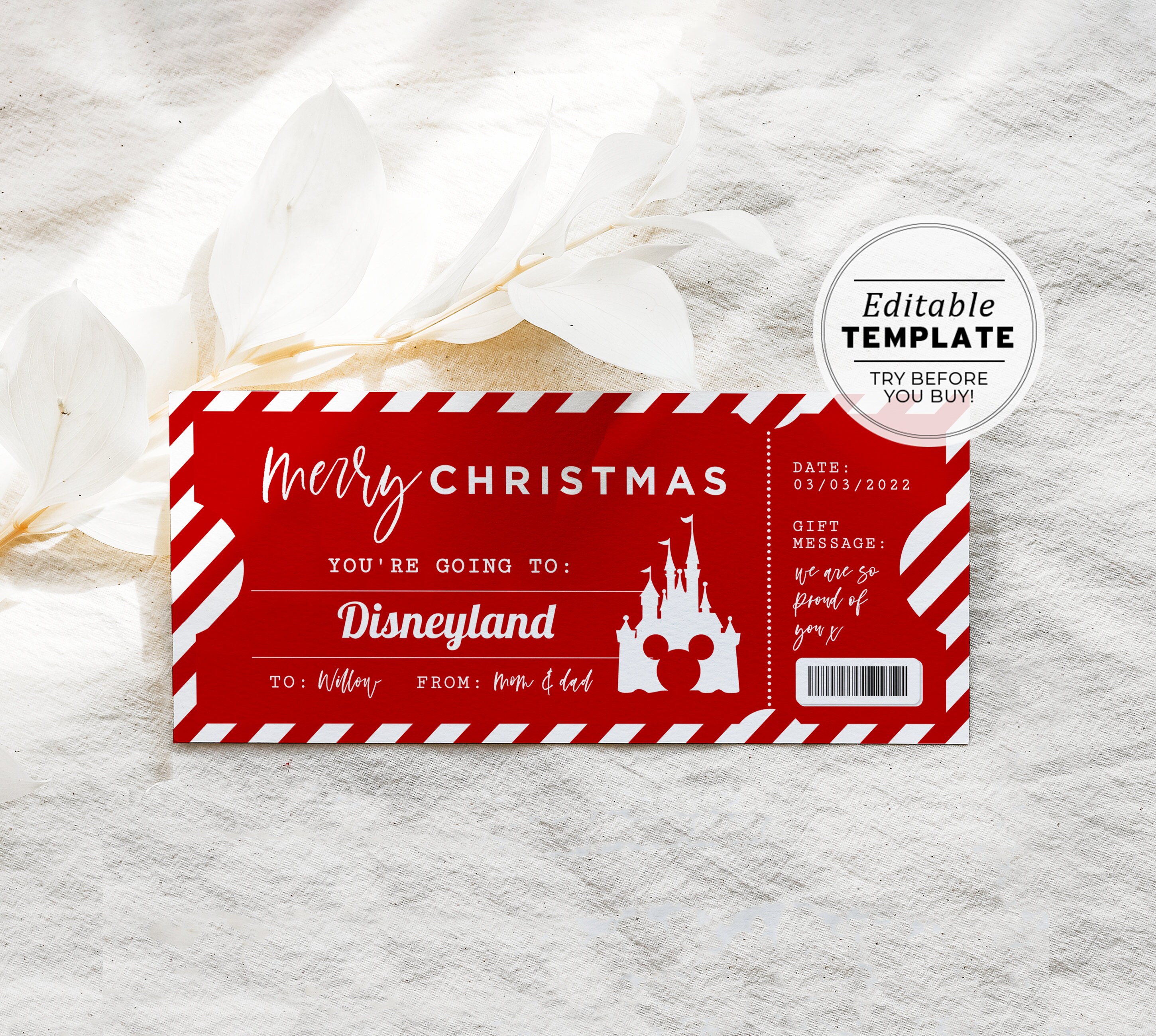 Printable Christmas Theme Park Ticket Christmas Ticket Etsy