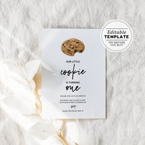 Minimalist Our Little Cookie 1st Birthday Party Invite Template | EDITABLE TEMPLATE