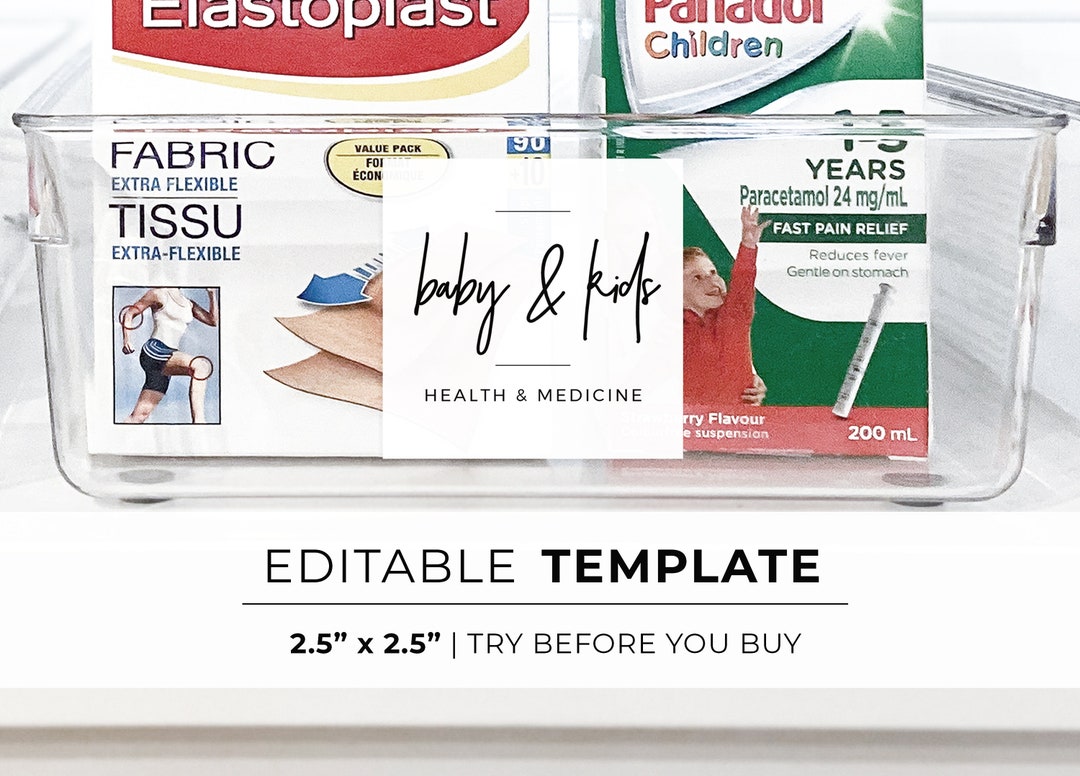 Handwritten Medicine Label Template, Home Organization Labels