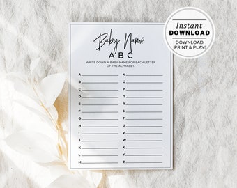 Juliette Baby Name Race Game, Baby Name A to Z Baby Shower Game, Baby Name Alphabet Game | PRINTABLE INSTANT DOWNLOAD #004