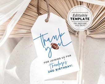 Minimalist Football Theme Party Favor Tag, Thank you Tag | EDITABLE TEMPLATE, Printable #056