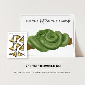 Pin the Hat on the Green Anaconda Snake Kids Party Game Printable Poster, Birthday Party Game, INSTANT DOWNLOAD