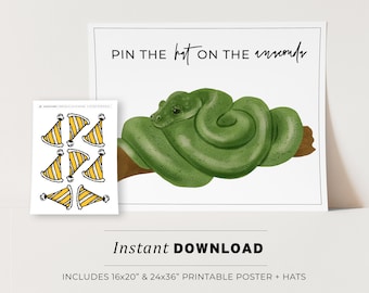 Pin the Hat on the Green Anaconda Snake Kids Party Game Printable Poster, Birthday Party Game, INSTANT DOWNLOAD