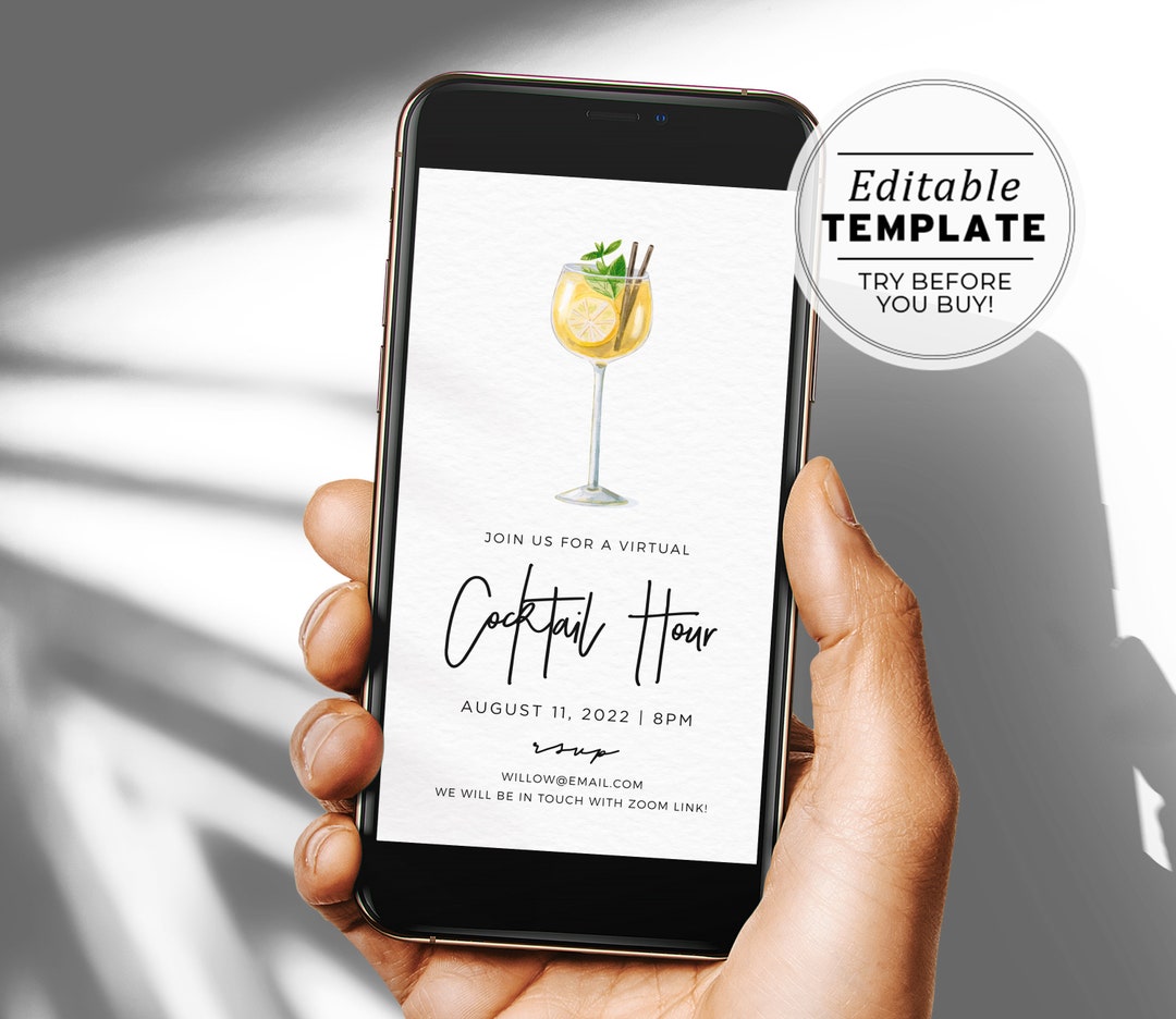 Virtual Cocktail Hour Digital Einvite EDITABLE TEMPLATE 004 Etsy