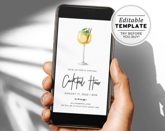 Virtual Cocktail Hour digital e-Invite | EDITABLE TEMPLATE #004