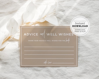 Nue Minimalist Advice Bride Cards, Advice and Well Wishes for the Bride Card, Advice Bridal Shower, Printable | INSTANT DOWNLOAD #038