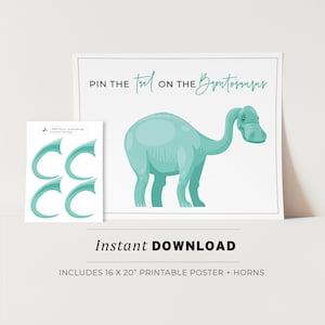 Kids Party Game, Pin the Tail on the Brontosaurus Printable Poster, Birthday Party Game, INSTANT DOWNLOAD
