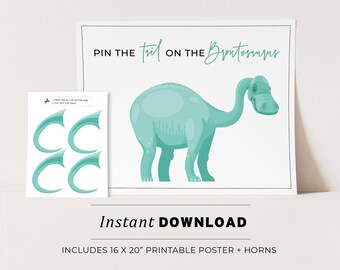 Kids Party Game, Pin the Tail on the Brontosaurus Printable Poster, Birthday Party Game, INSTANT DOWNLOAD